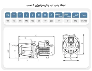 پمپ آب یک اسب جتی موتوژن مدل CAM100 استیل